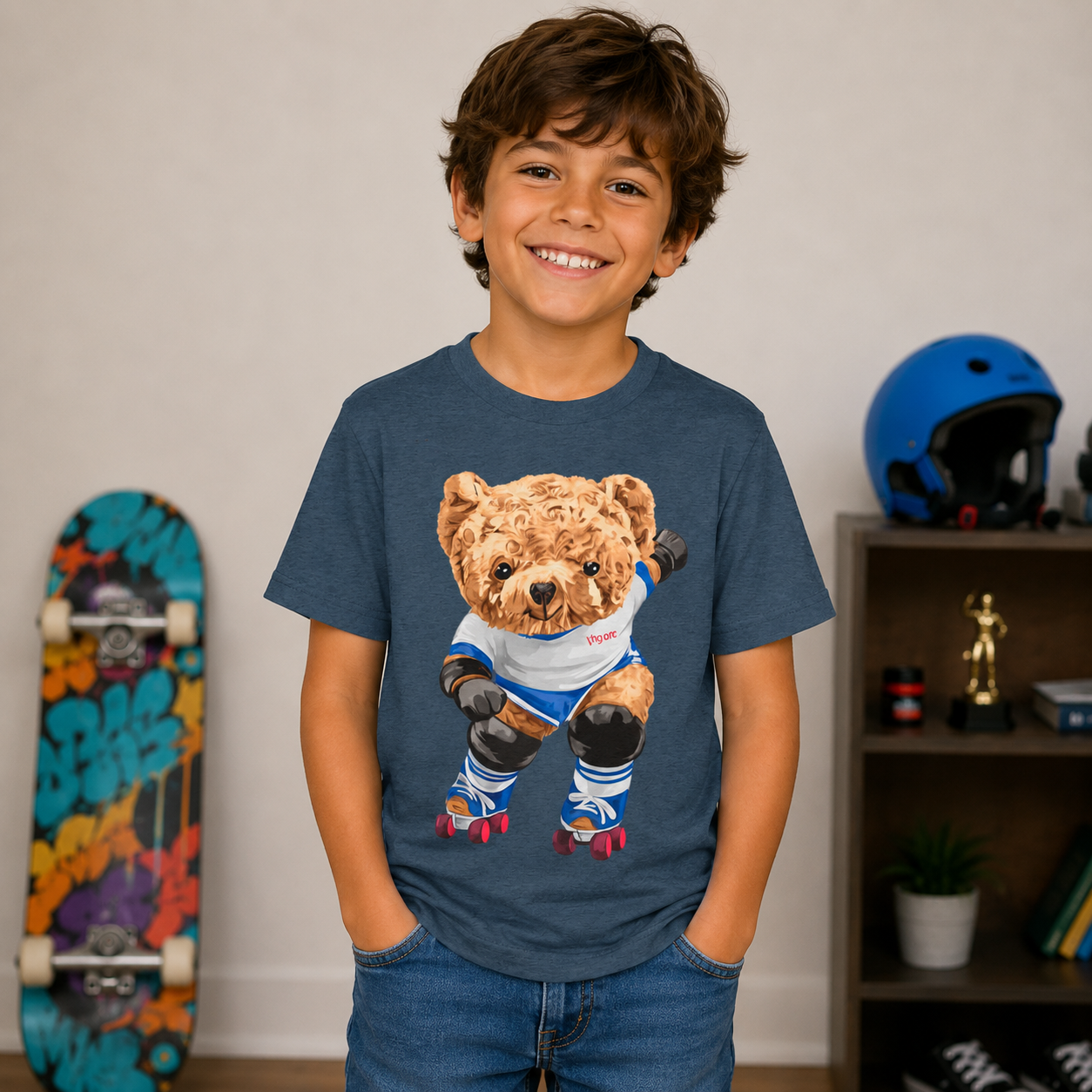 Retro Roller Skating Teddy Bear Kids T-Shirt