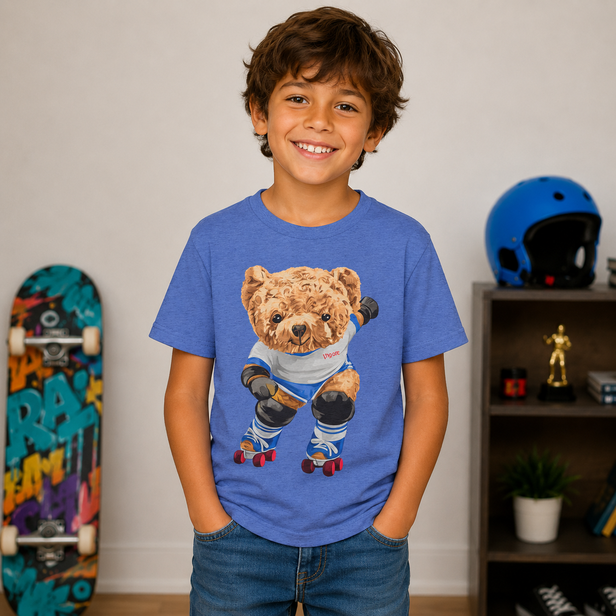 Retro Roller Skating Teddy Bear Kids T-Shirt