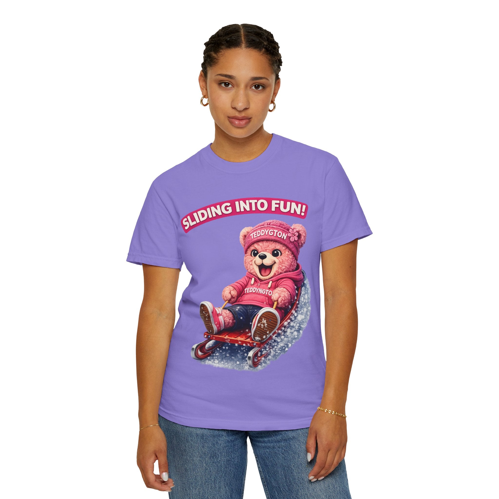 Sliding Into Fun Teddy Bear T-Shirt | Cute Winter Bear Graphic Tee | Unisex Casual Shirt | Funny Aesthetic Bear T-Shirt