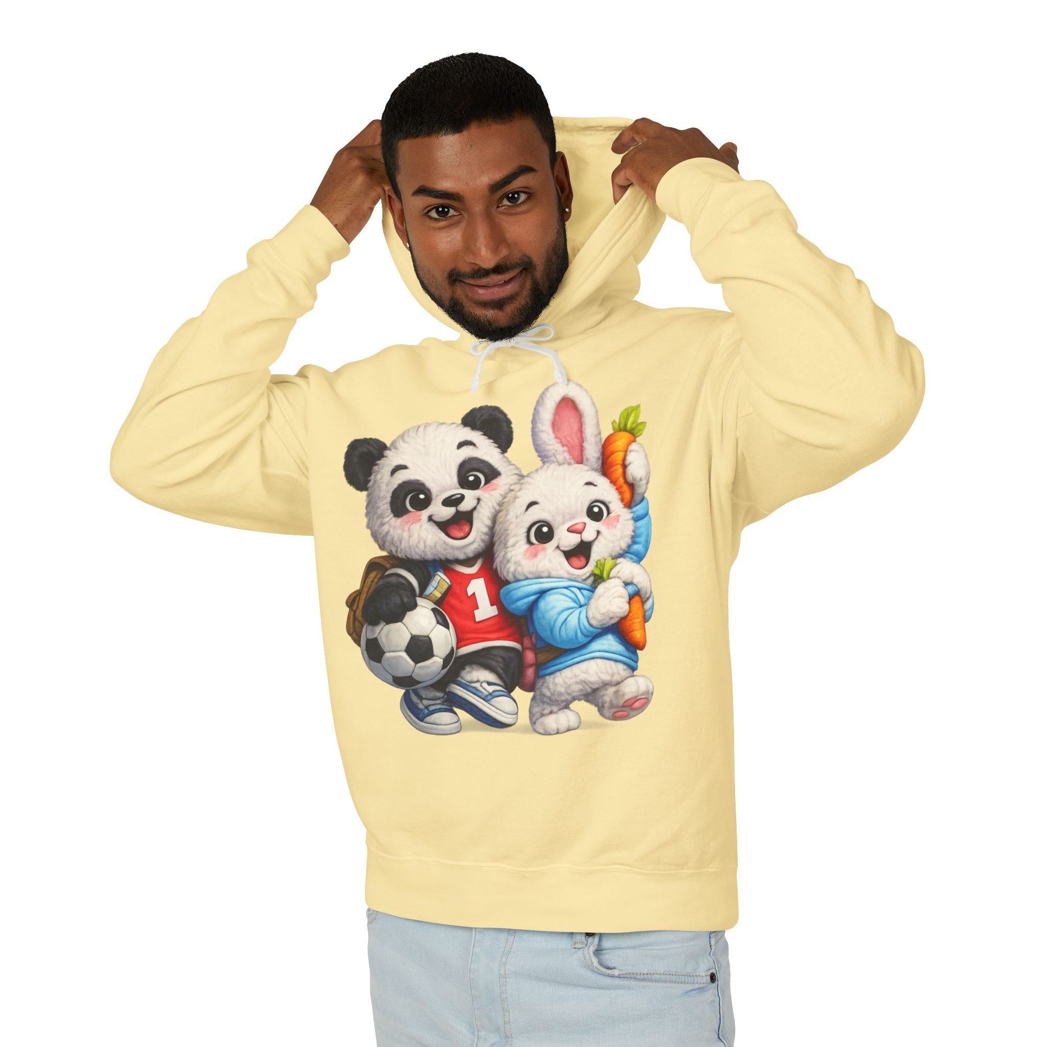 Cute Panda & Bunny Hoodie | Adorable Animal Friends Graphic Hoodie | Unisex Cozy Pullover Sweatshirt
