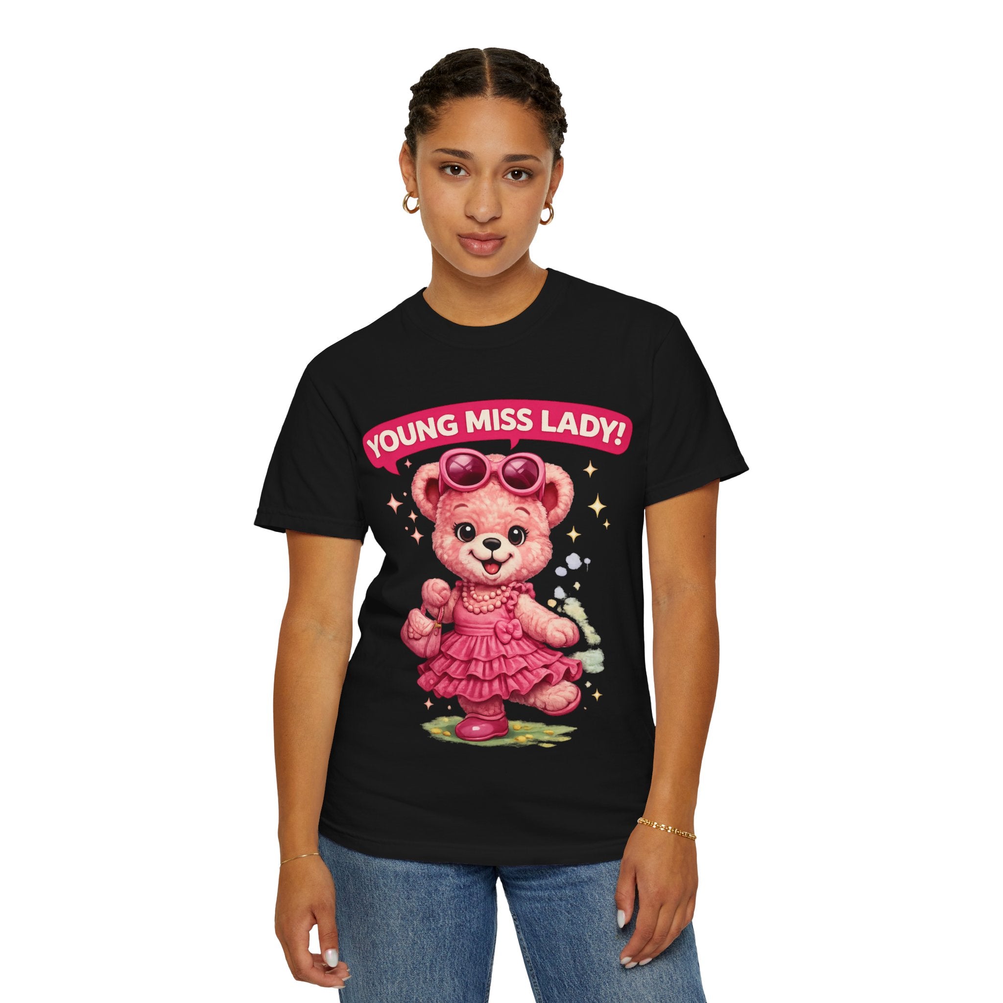 Young Miss Lady Teddy Bear T-Shirt | Cute Pink Bear Graphic Tee | Kawaii Unisex Casual Shirt | Adorable Fashion T-Shirt