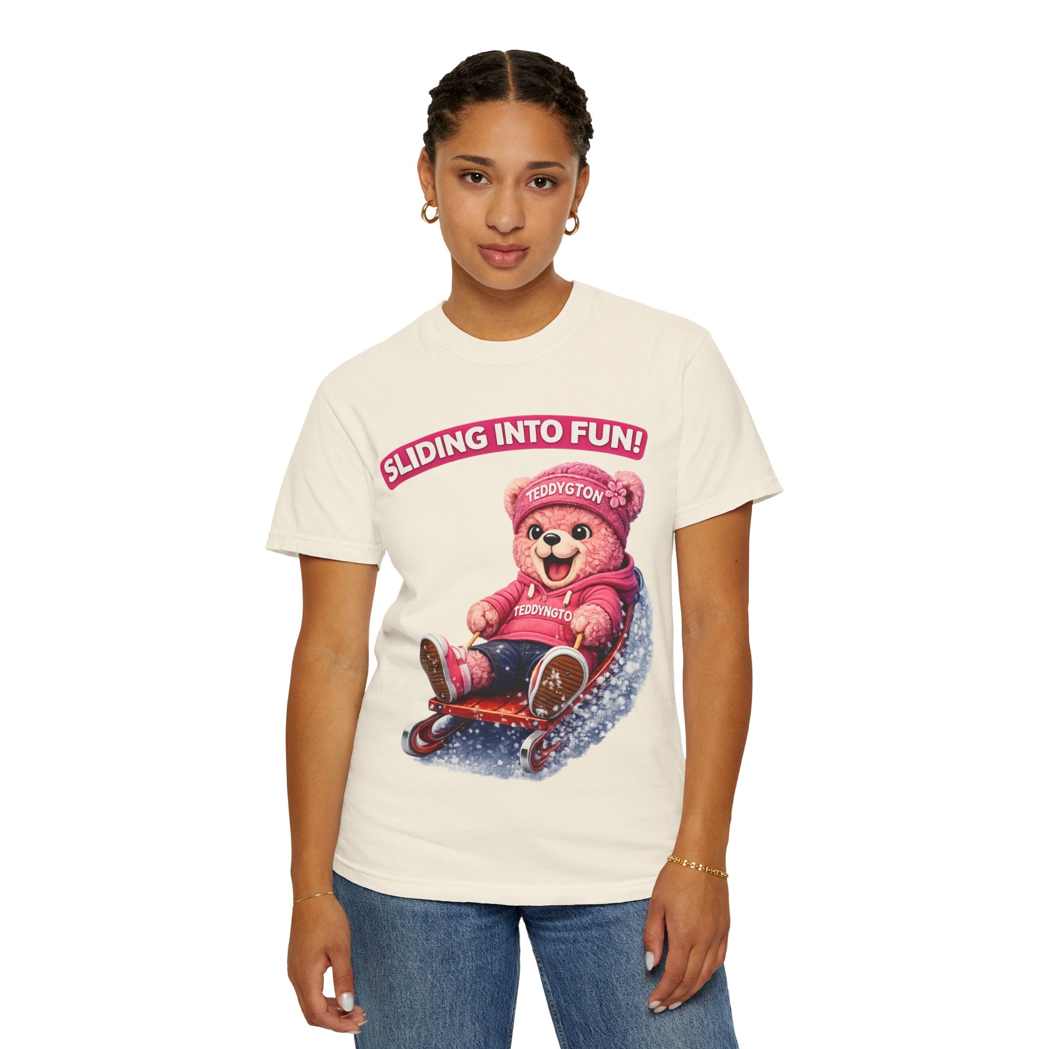 Sliding Into Fun Teddy Bear T-Shirt | Cute Winter Bear Graphic Tee | Unisex Casual Shirt | Funny Aesthetic Bear T-Shirt