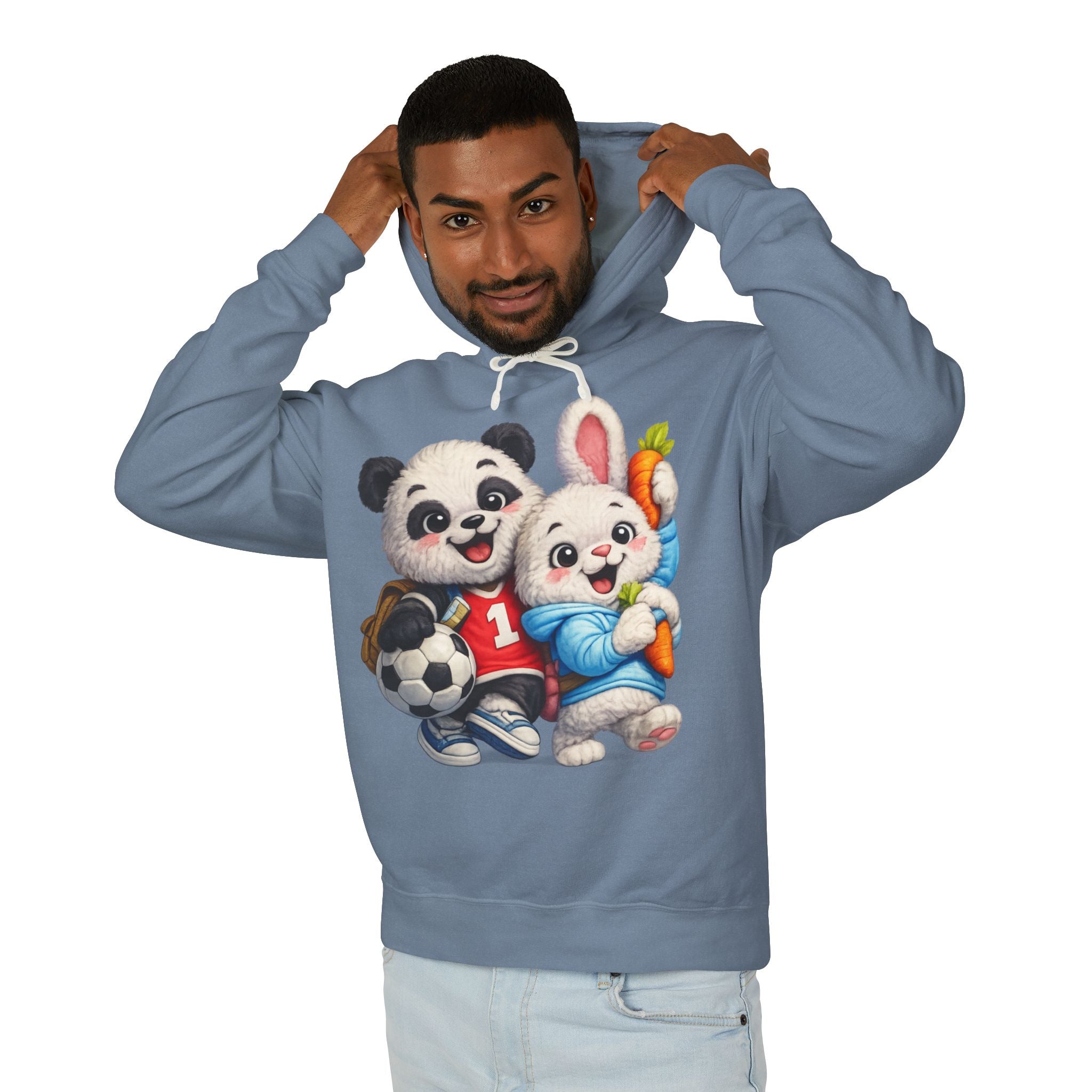 Cute Panda & Bunny Hoodie | Adorable Animal Friends Graphic Hoodie | Unisex Cozy Pullover Sweatshirt