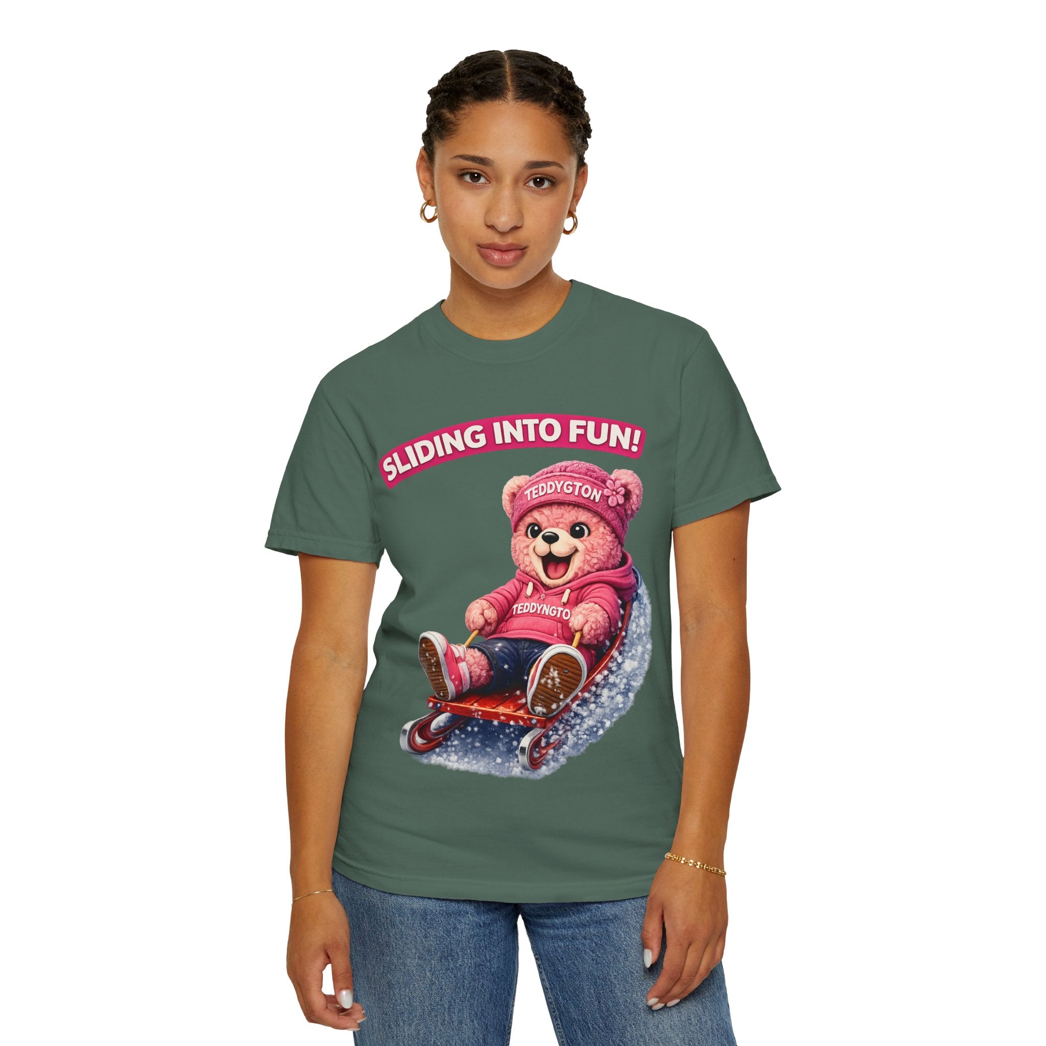 Sliding Into Fun Teddy Bear T-Shirt | Cute Winter Bear Graphic Tee | Unisex Casual Shirt | Funny Aesthetic Bear T-Shirt