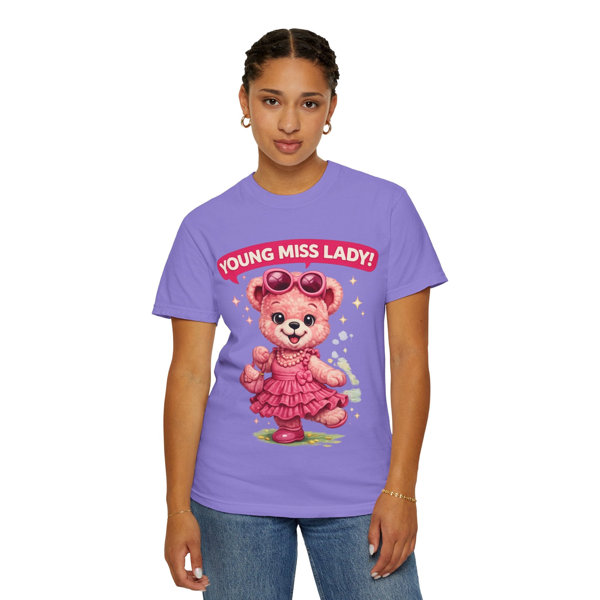 Young Miss Lady Teddy Bear T-Shirt | Cute Pink Bear Graphic Tee | Kawaii Unisex Casual Shirt | Adorable Fashion T-Shirt