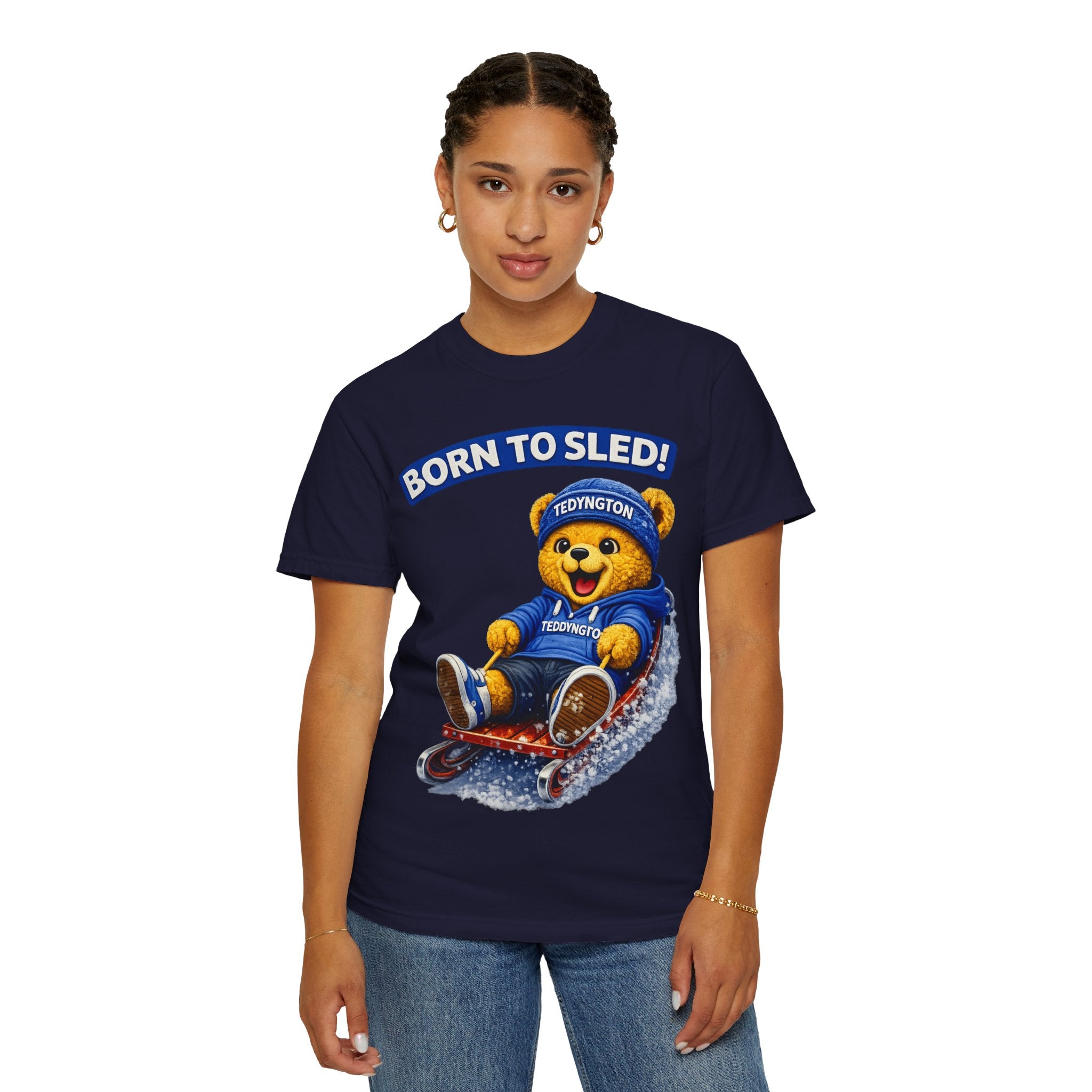 Born to Sled Teddy Bear Graphic T-Shirt