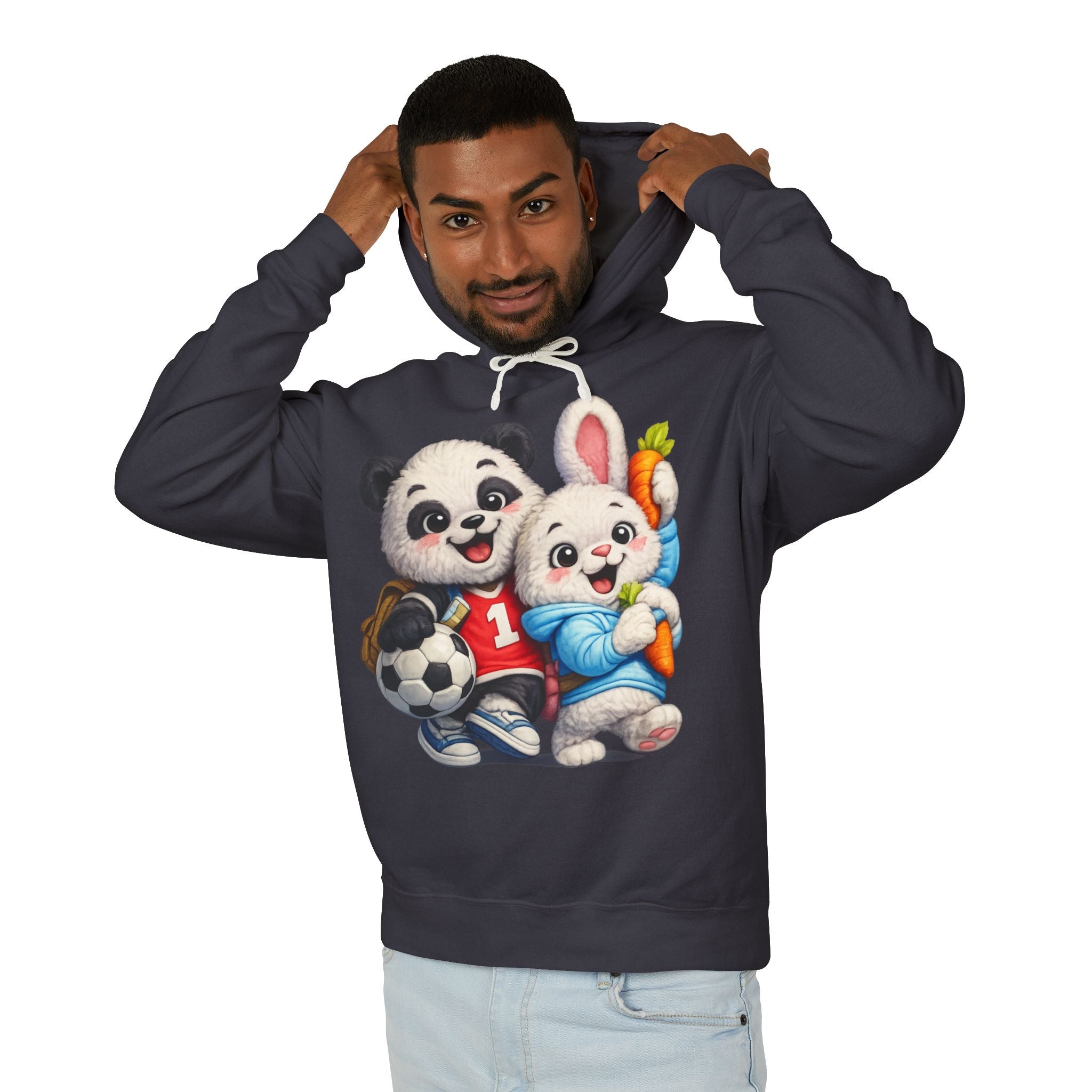 Cute Panda & Bunny Hoodie | Adorable Animal Friends Graphic Hoodie | Unisex Cozy Pullover Sweatshirt