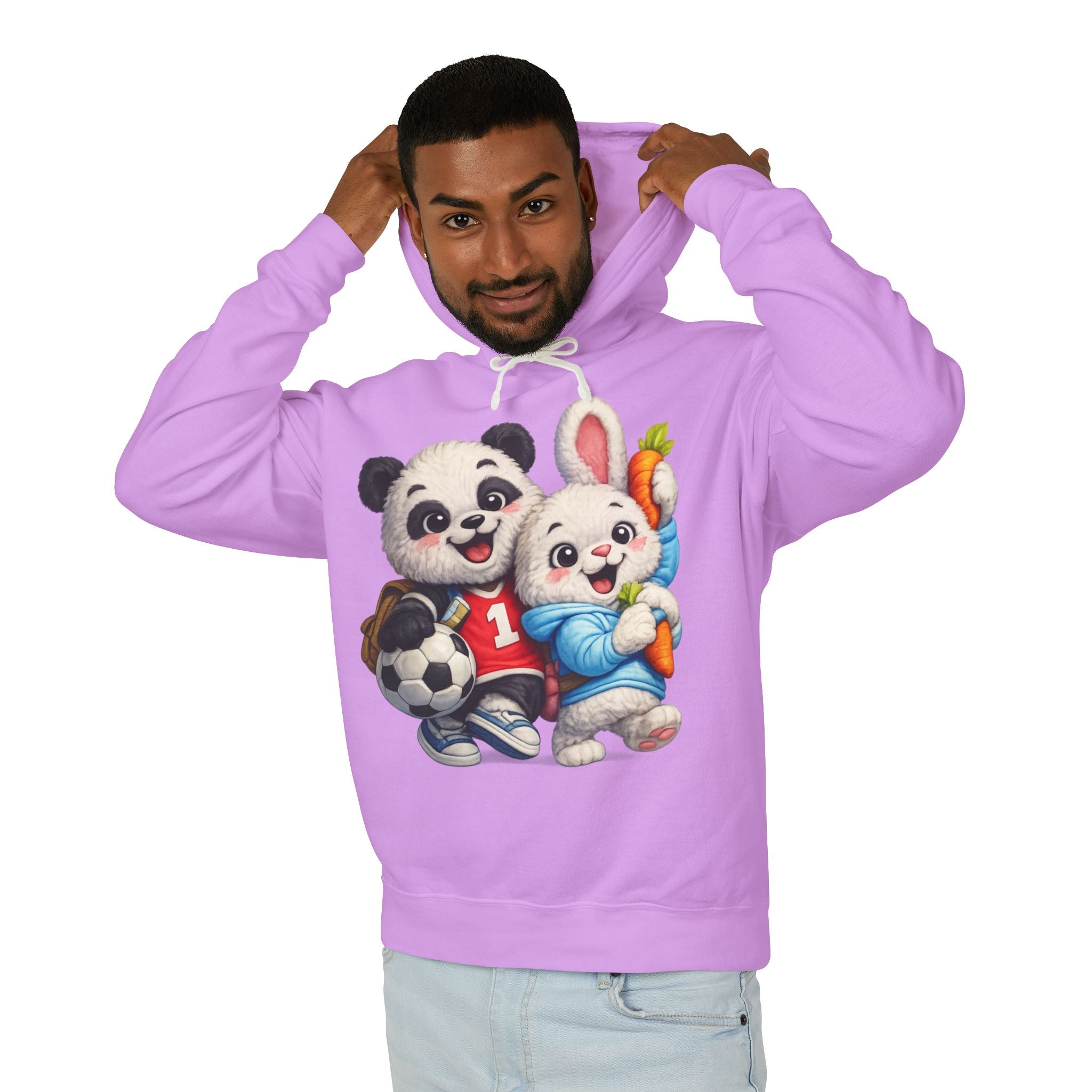 Cute Panda & Bunny Hoodie | Adorable Animal Friends Graphic Hoodie | Unisex Cozy Pullover Sweatshirt