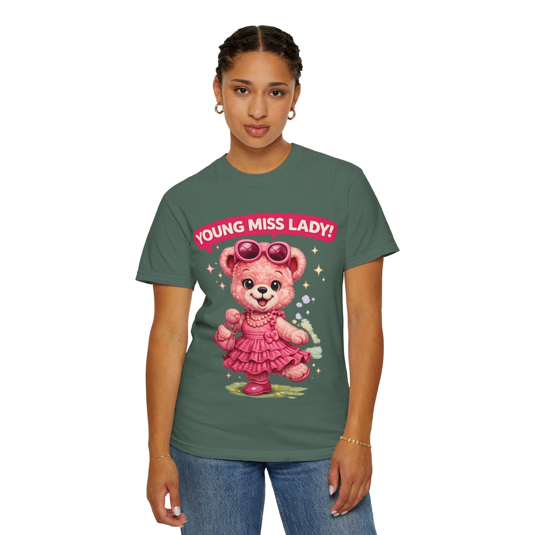 Young Miss Lady Teddy Bear T-Shirt | Cute Pink Bear Graphic Tee | Kawaii Unisex Casual Shirt | Adorable Fashion T-Shirt