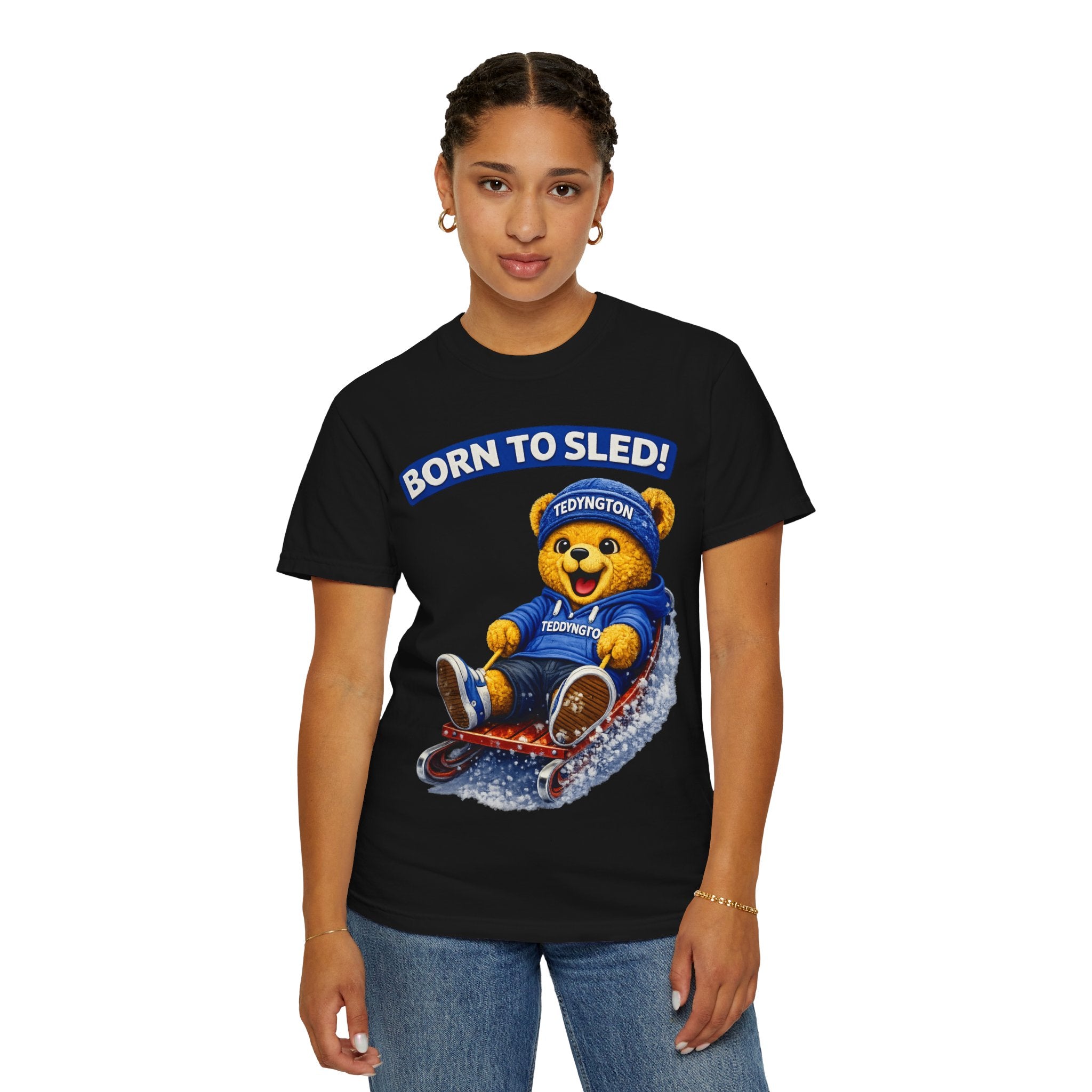 Born to Sled Teddy Bear Graphic T-Shirt