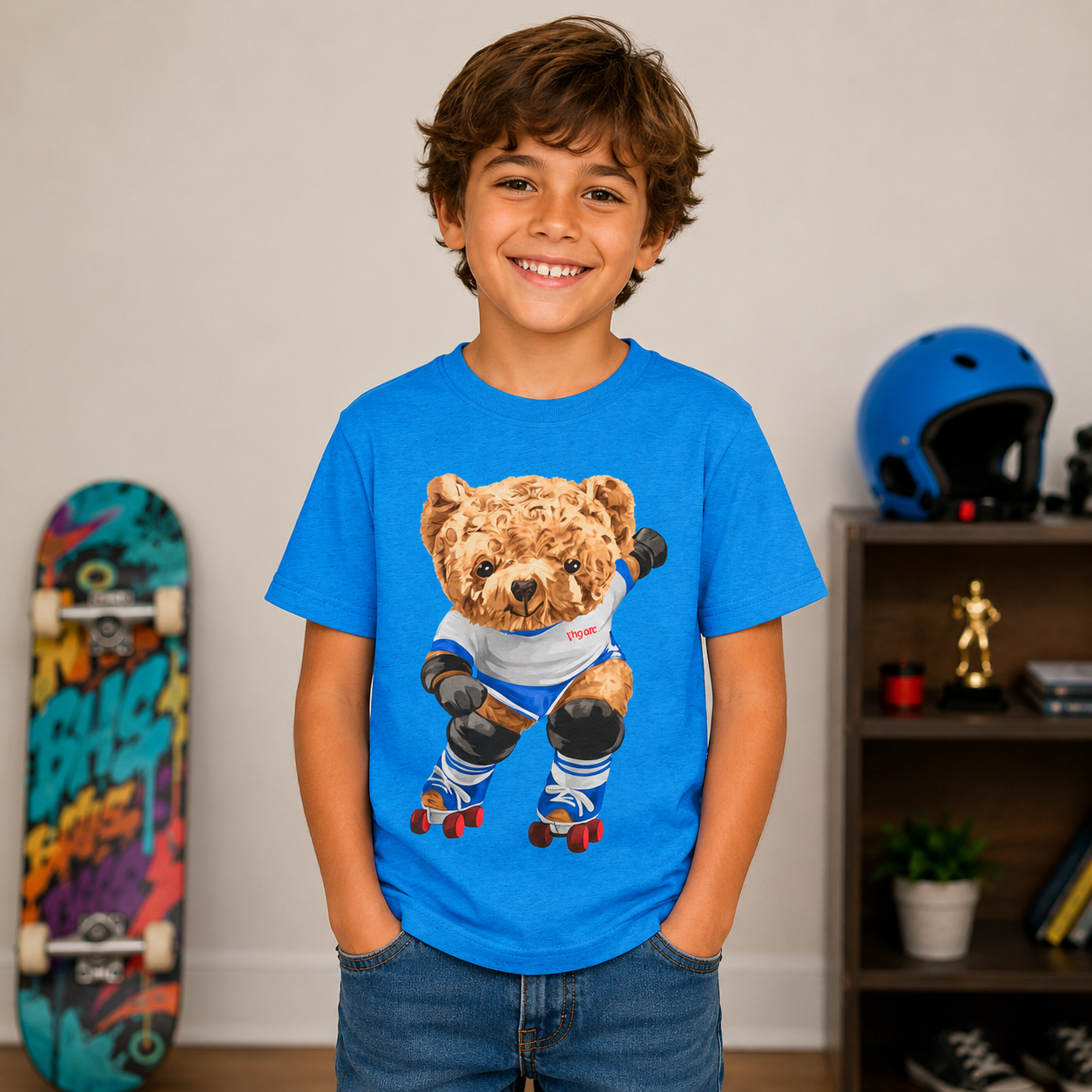 Retro Roller Skating Teddy Bear Kids T-Shirt