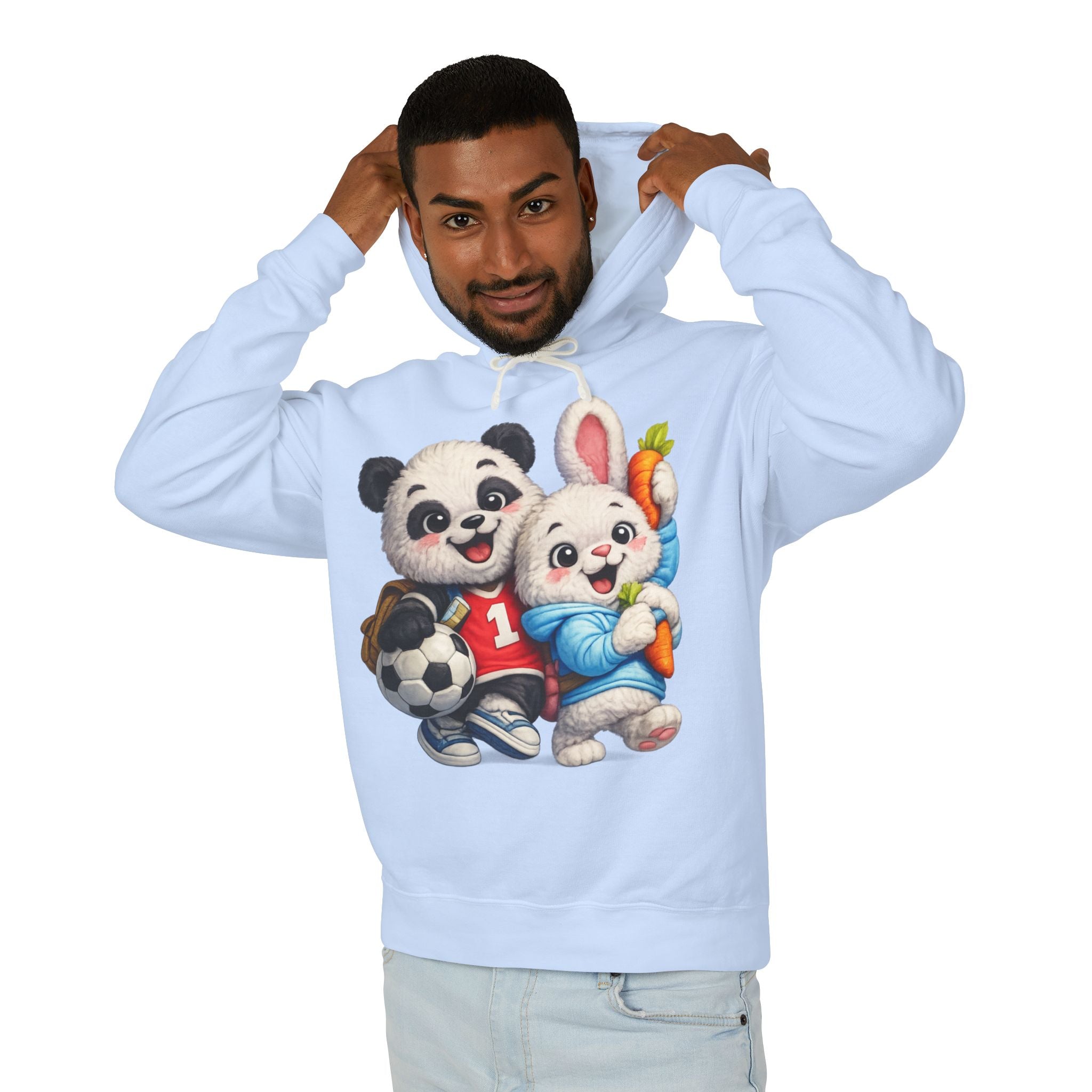Cute Panda & Bunny Hoodie | Adorable Animal Friends Graphic Hoodie | Unisex Cozy Pullover Sweatshirt