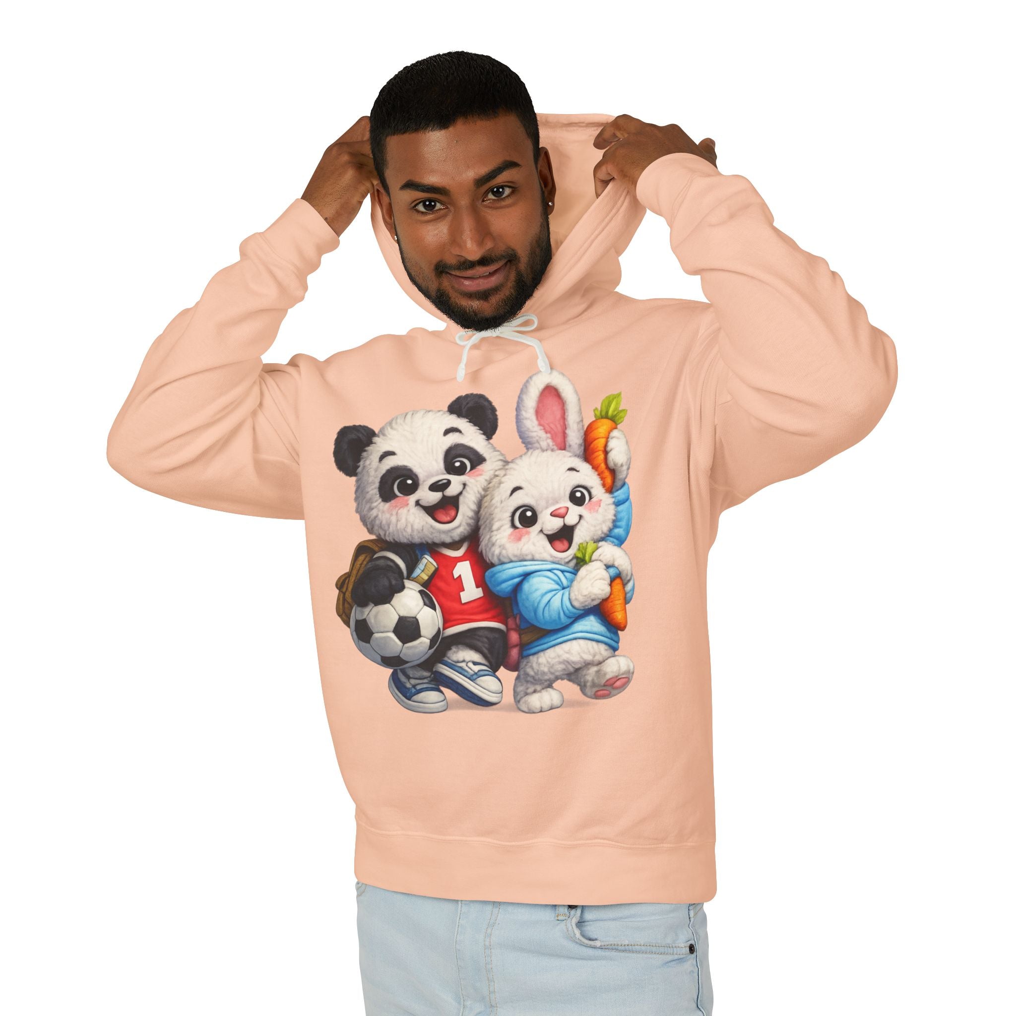 Cute Panda & Bunny Hoodie | Adorable Animal Friends Graphic Hoodie | Unisex Cozy Pullover Sweatshirt