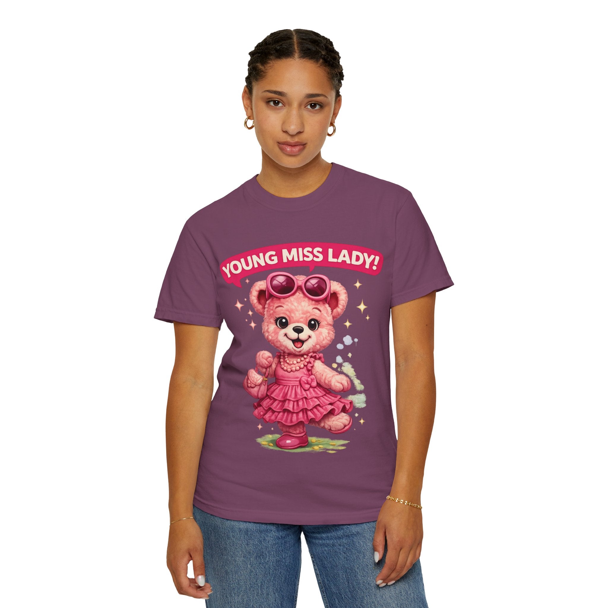 Young Miss Lady Teddy Bear T-Shirt | Cute Pink Bear Graphic Tee | Kawaii Unisex Casual Shirt | Adorable Fashion T-Shirt