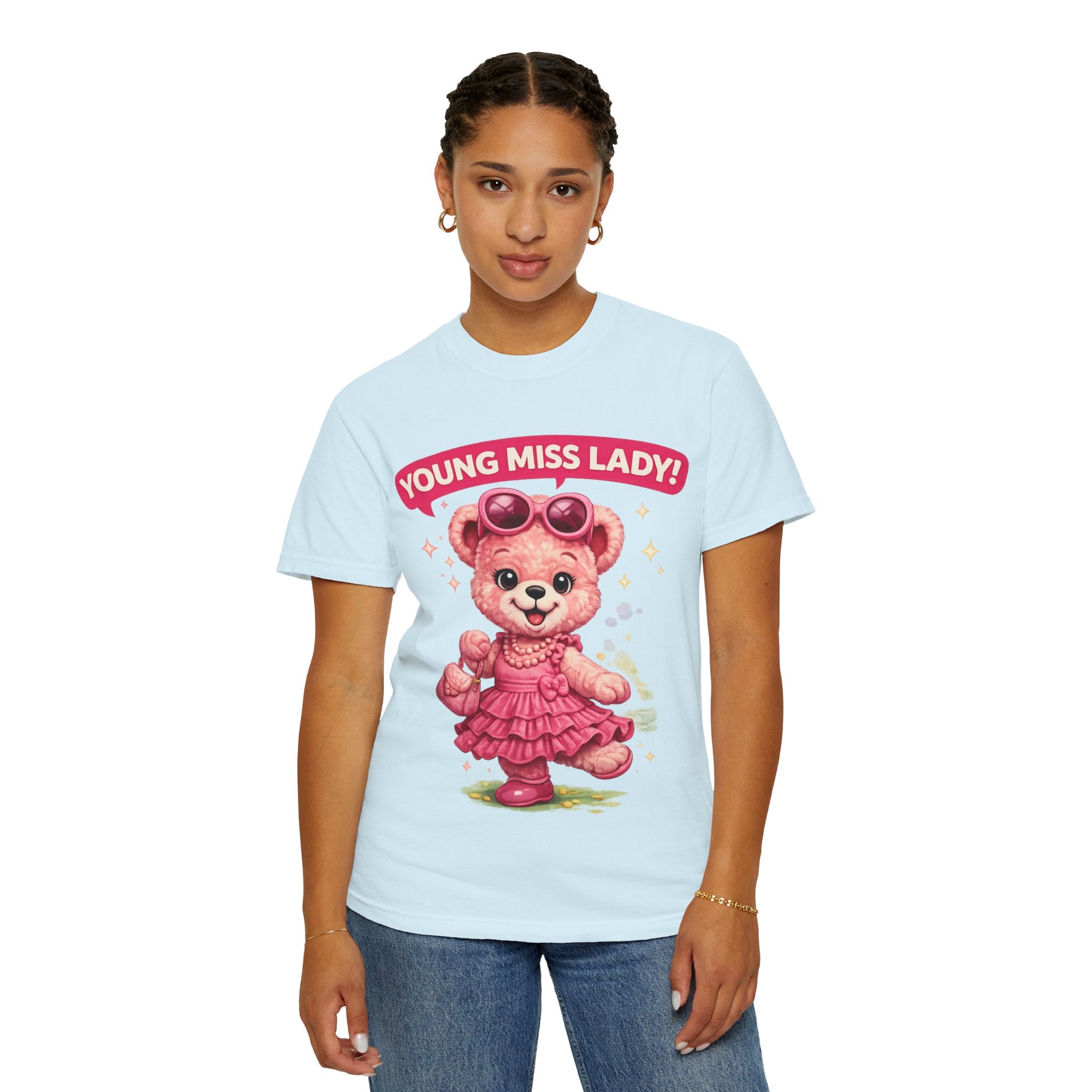 Young Miss Lady Teddy Bear T-Shirt | Cute Pink Bear Graphic Tee | Kawaii Unisex Casual Shirt | Adorable Fashion T-Shirt