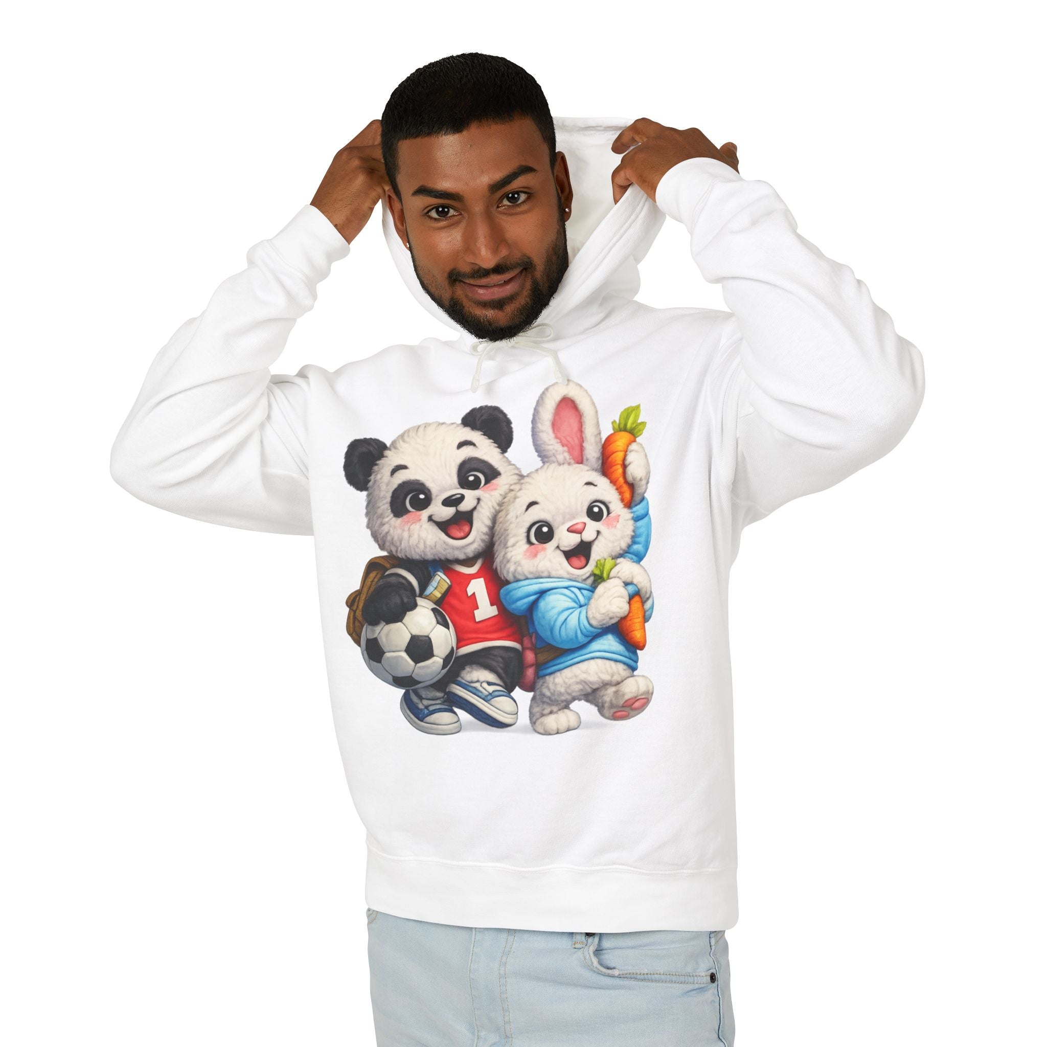 Cute Panda & Bunny Hoodie | Adorable Animal Friends Graphic Hoodie | Unisex Cozy Pullover Sweatshirt