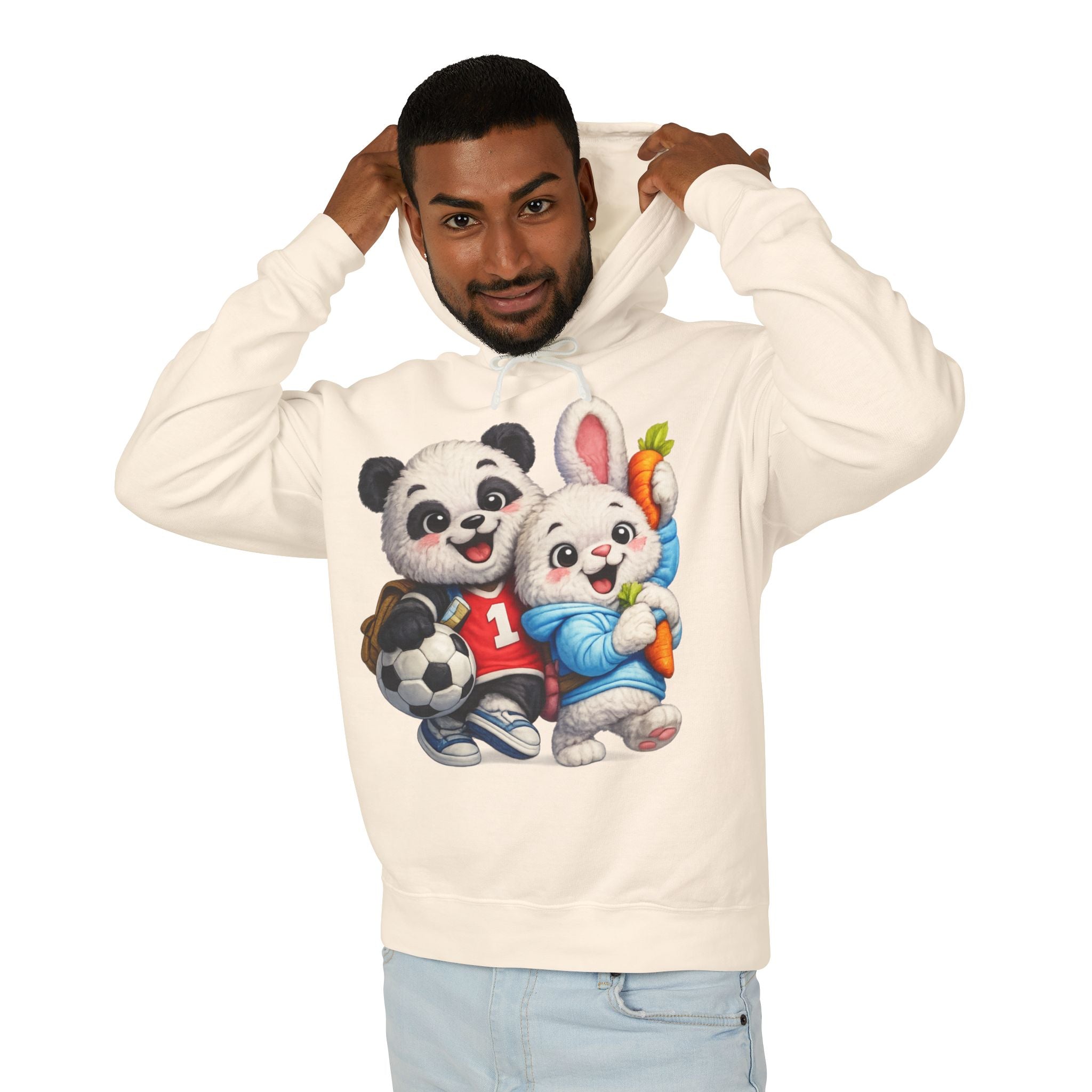 Cute Panda & Bunny Hoodie | Adorable Animal Friends Graphic Hoodie | Unisex Cozy Pullover Sweatshirt