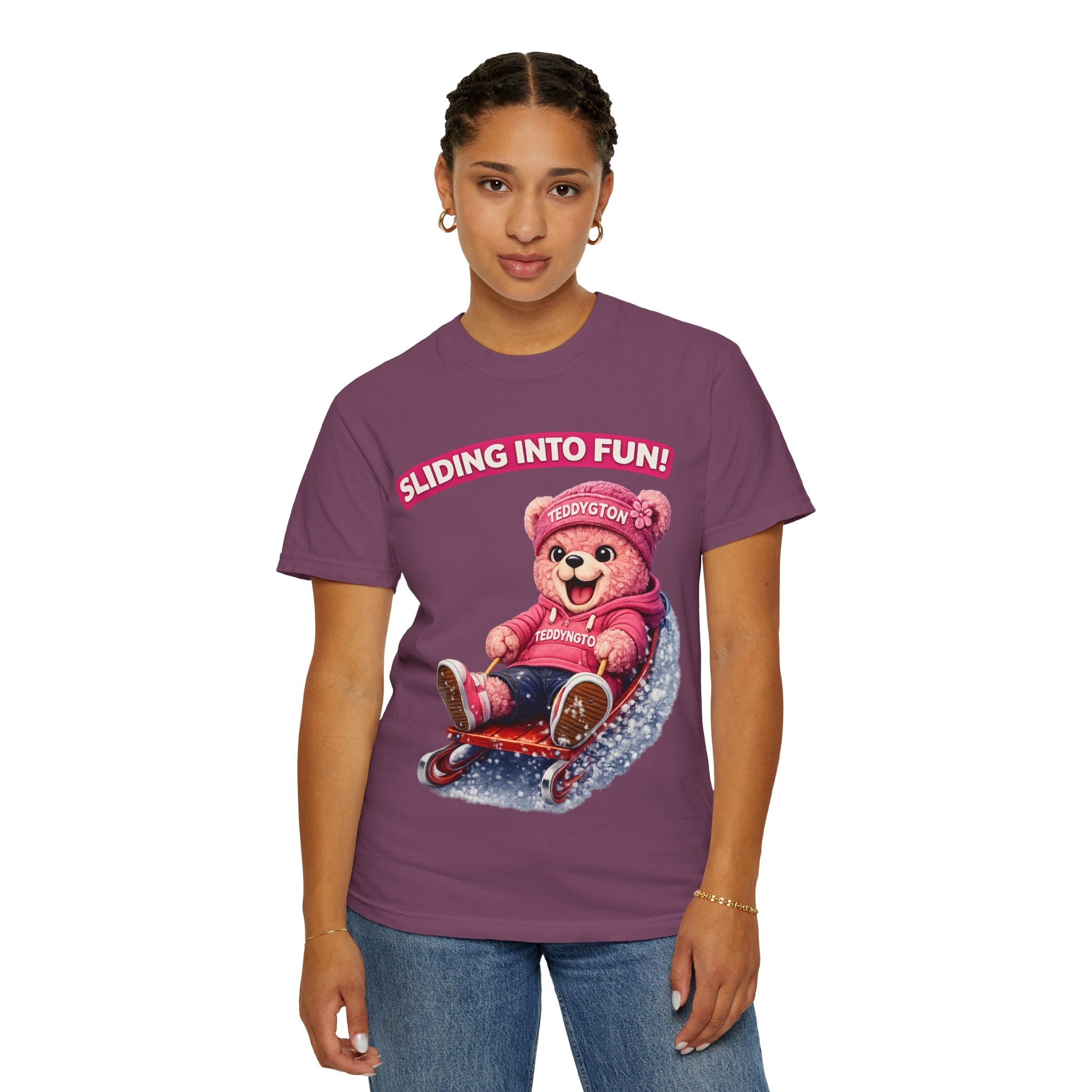 Sliding Into Fun Teddy Bear T-Shirt | Cute Winter Bear Graphic Tee | Unisex Casual Shirt | Funny Aesthetic Bear T-Shirt
